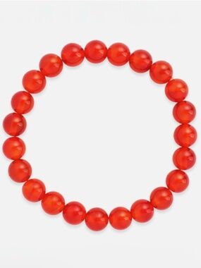 Sterling Forever Red Agate 8mm Beaded Stretch Bracelet. 6” to 8” Wrist - New
